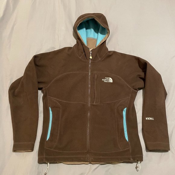 The North Face Windwall Fleece Mid-Layer w/Hood, Brown & Teal, Size S - Picture 1 of 6